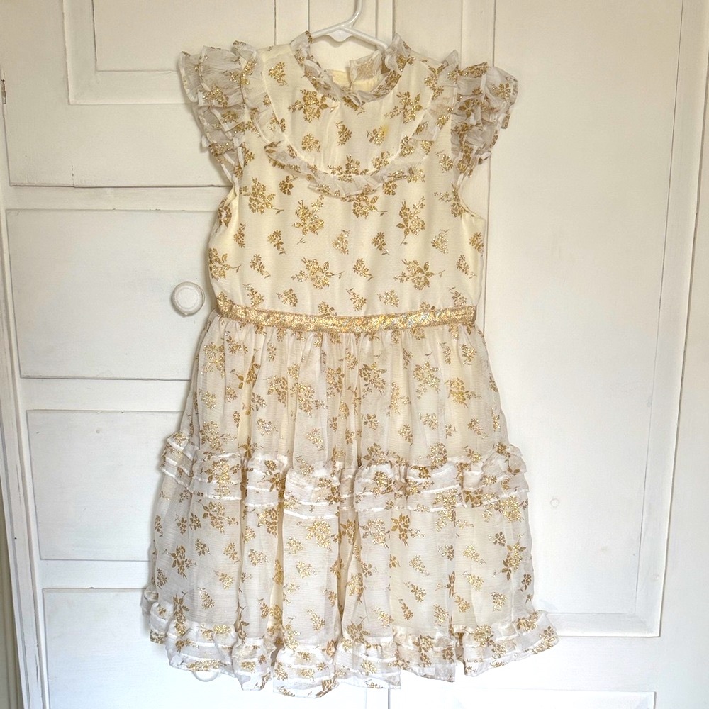 Janie and Jack Ivory and Gold Floral Dress